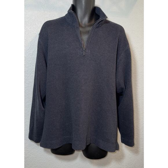 Eddie Bauer Mens L Blue Gray 1/4 Zip Pullover 100% Cotton Long Sleeve Sweater - Picture 3 of 13